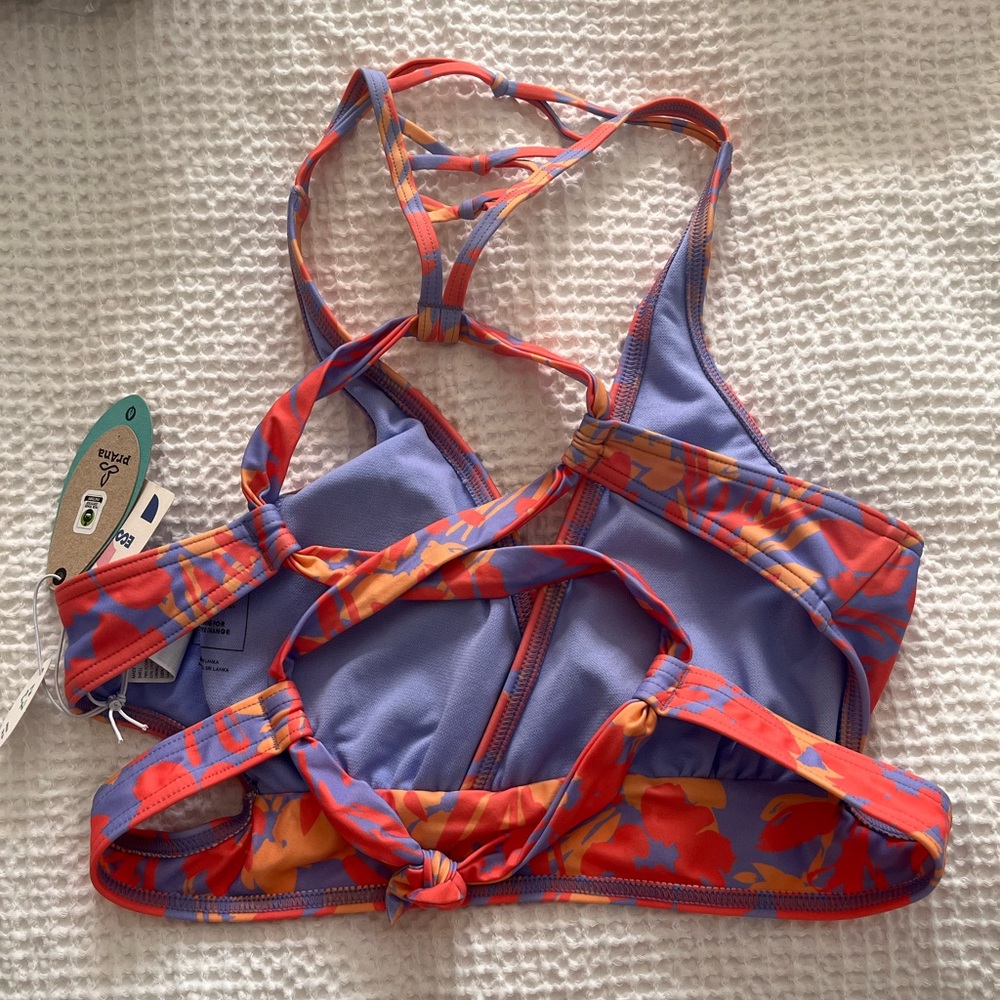 Prana Floral Strappy Bikini Top in Red, Purple & Orange - Picture 2 of 3